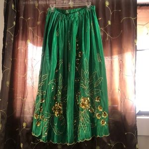 Handmade exotic long skirt with high thigh slit. For formal or performance.